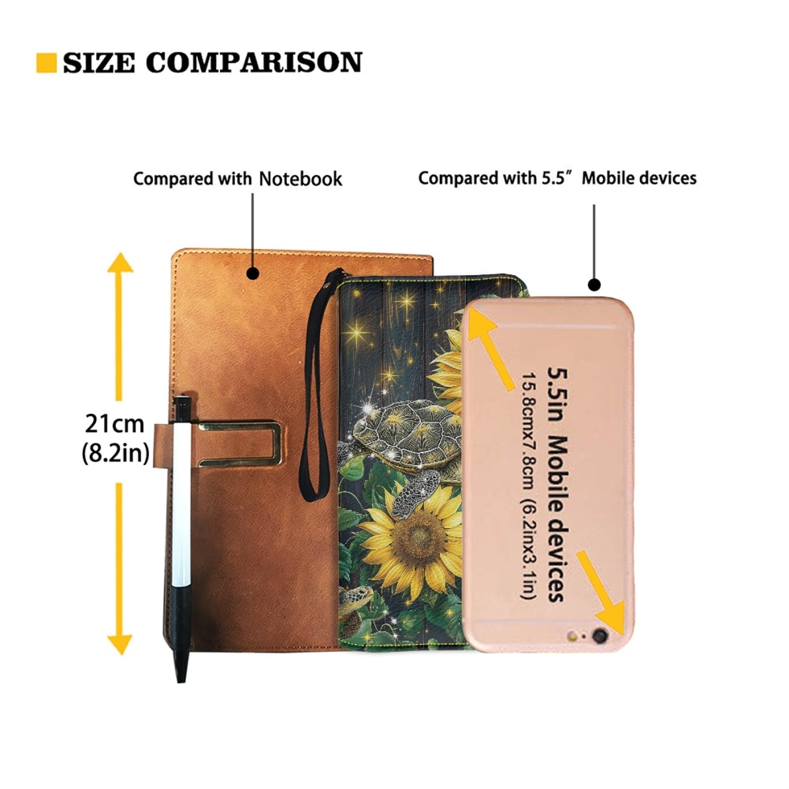 JUDENTIDOS Women Sunflower Wallets Sea Turtle Design Zipper Purse Multiple Card Slots Clutch Wristlet