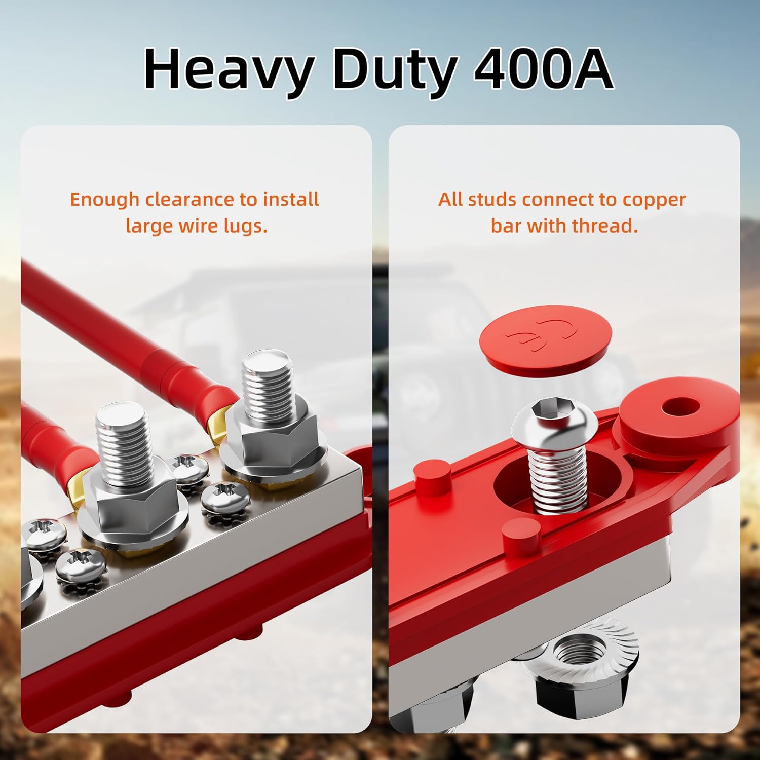 400A Power Distribution Block 12V Bus Bar 4 x 3/8" (M10) Terminal Studs and 6 x #10 Terminal Screws 12 Volt Marine Bus Bar Positive & Negative for Boat Automotive Solar System
