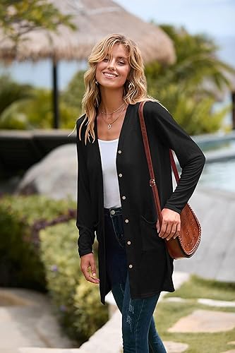 Miniatura 6 de MEROKEETY Cárdigan ligero de manga larga con botones y bolsillos para mujer