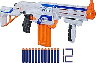 Nerf N-Strike Elite Retaliator Dart Blaster, Stock, Grip, Barrel, 12-Dart Clip, 12 Elite Darts, Kids Outdoor Toys for 8 Year Old Boys & Girls and Up (Amazon Exclusive)