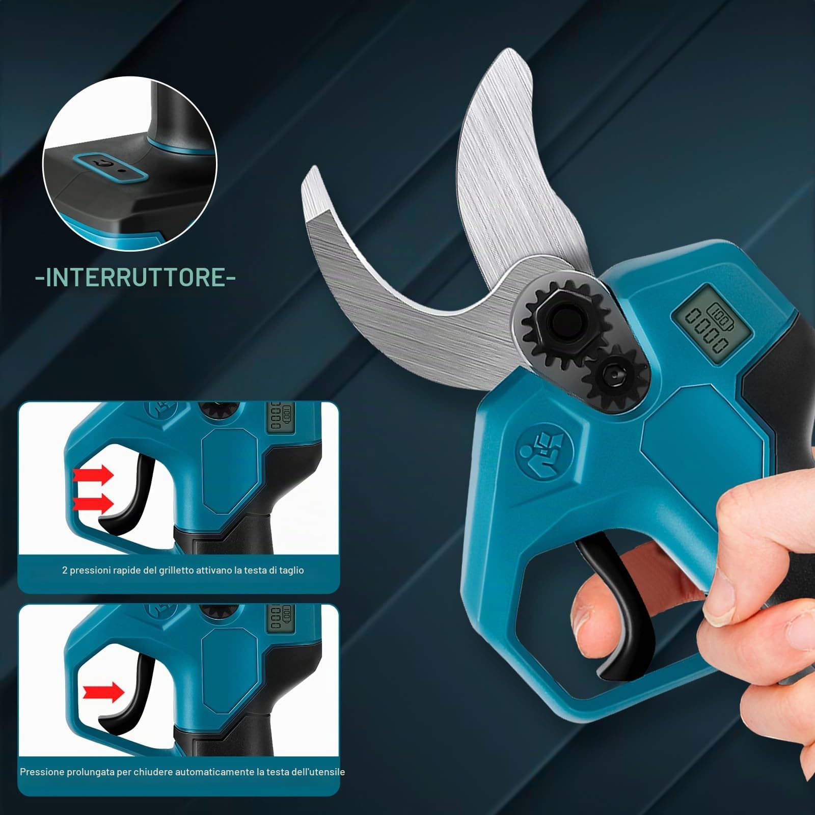 WingFly Troncarami a Batteria, Forbici Potatura Elettrico con 2 Batterie, Motore senza spazzole, Diametro massimo 28 mm, Adatto per aiuole, Giardini, rami (Blu)