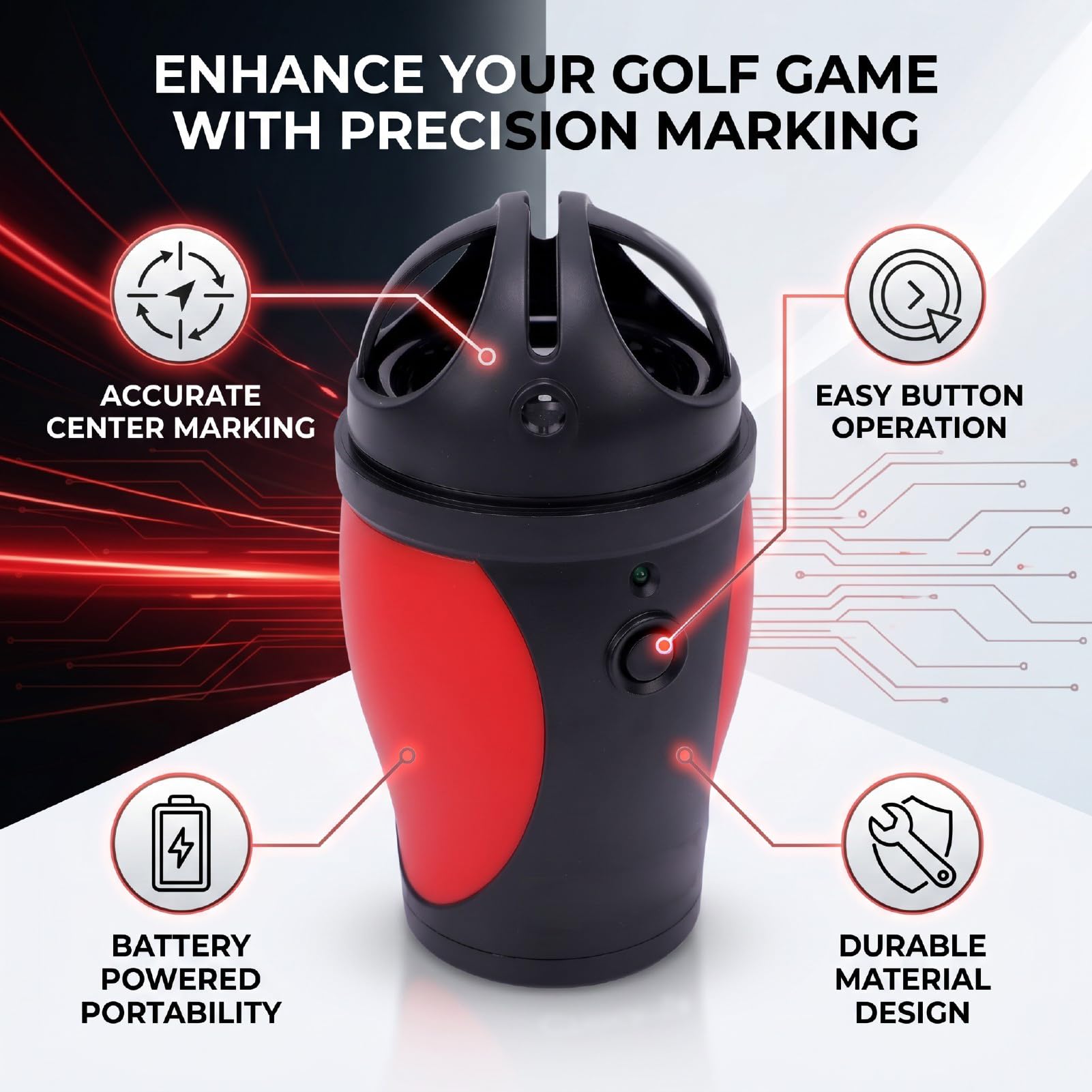 Luocute Ball-Linienmarkierer, Elektronischer Ball-Liner mit 10000 U/min und 3 Farbstiften für Golf-Ausrichtungsmarkierungen, Golfball-Markierungs-Ausrichtungswerkzeug-Set