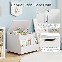 Vista 4 de Costzon Caja de juguetes de madera, organizador de almacenamiento de juguetes para niños con estantería frontal, tapa abatible, bisagra