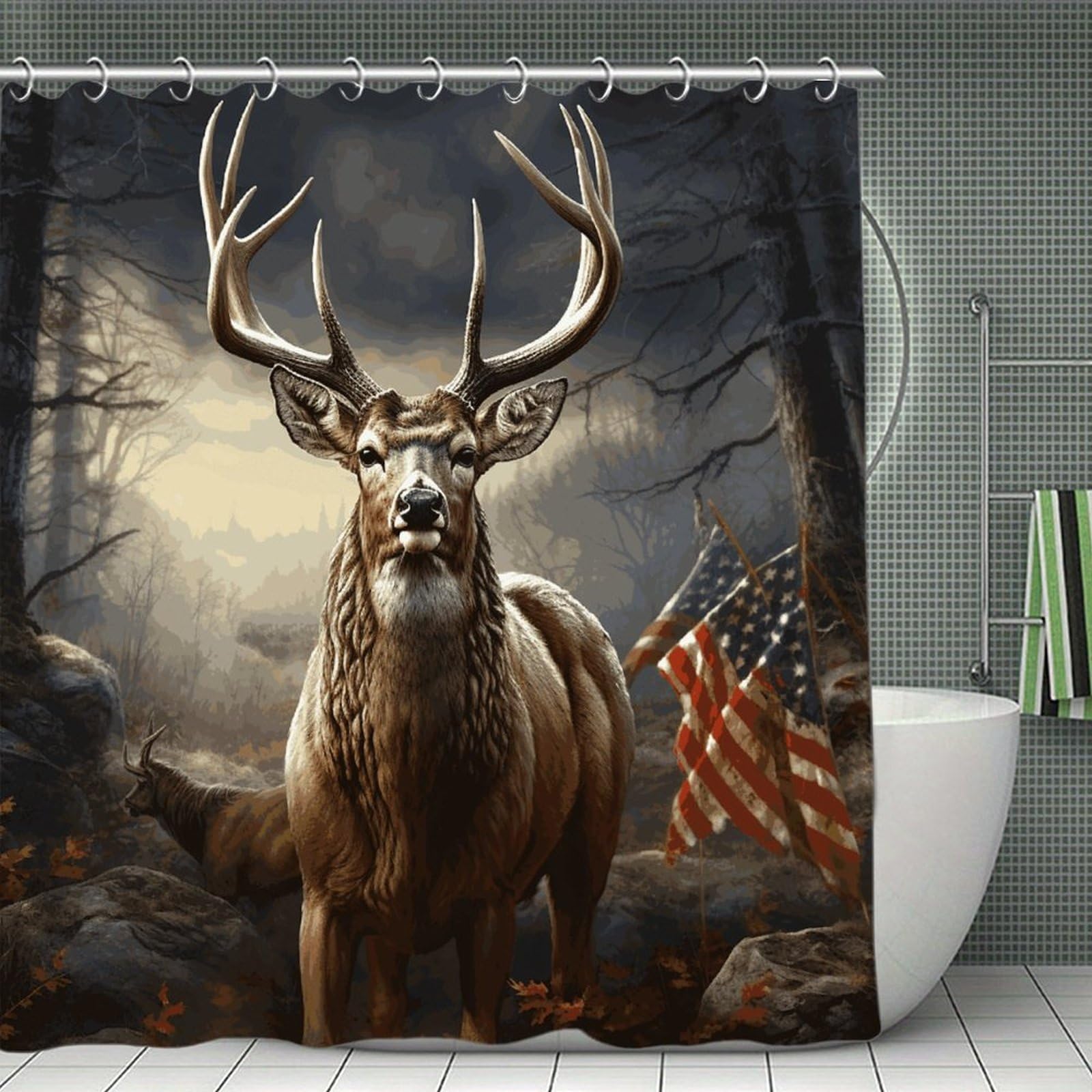 VstaDank Deer Hunting Season Shower Curtain Light-Weight Blackout Bathroom Curtain Washable Shower Liner 71x71 Inch Bath Curtain with Metal Holes Bathtub Bath Room