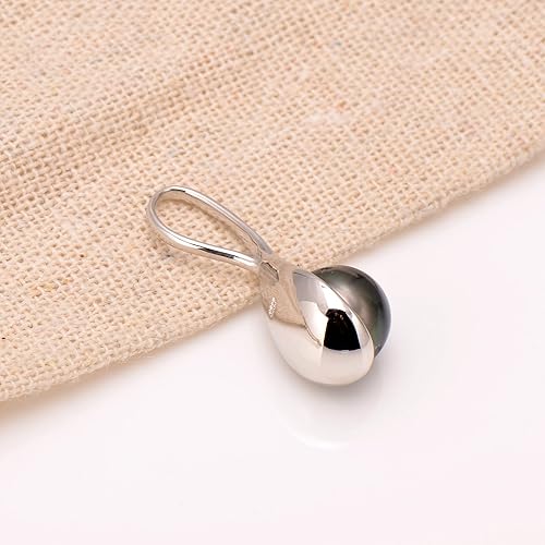 Miniatura 4 de 925 Sterling Silver Spoon Shaped Tahitian Cultured Black Pearl Pendant Necklace