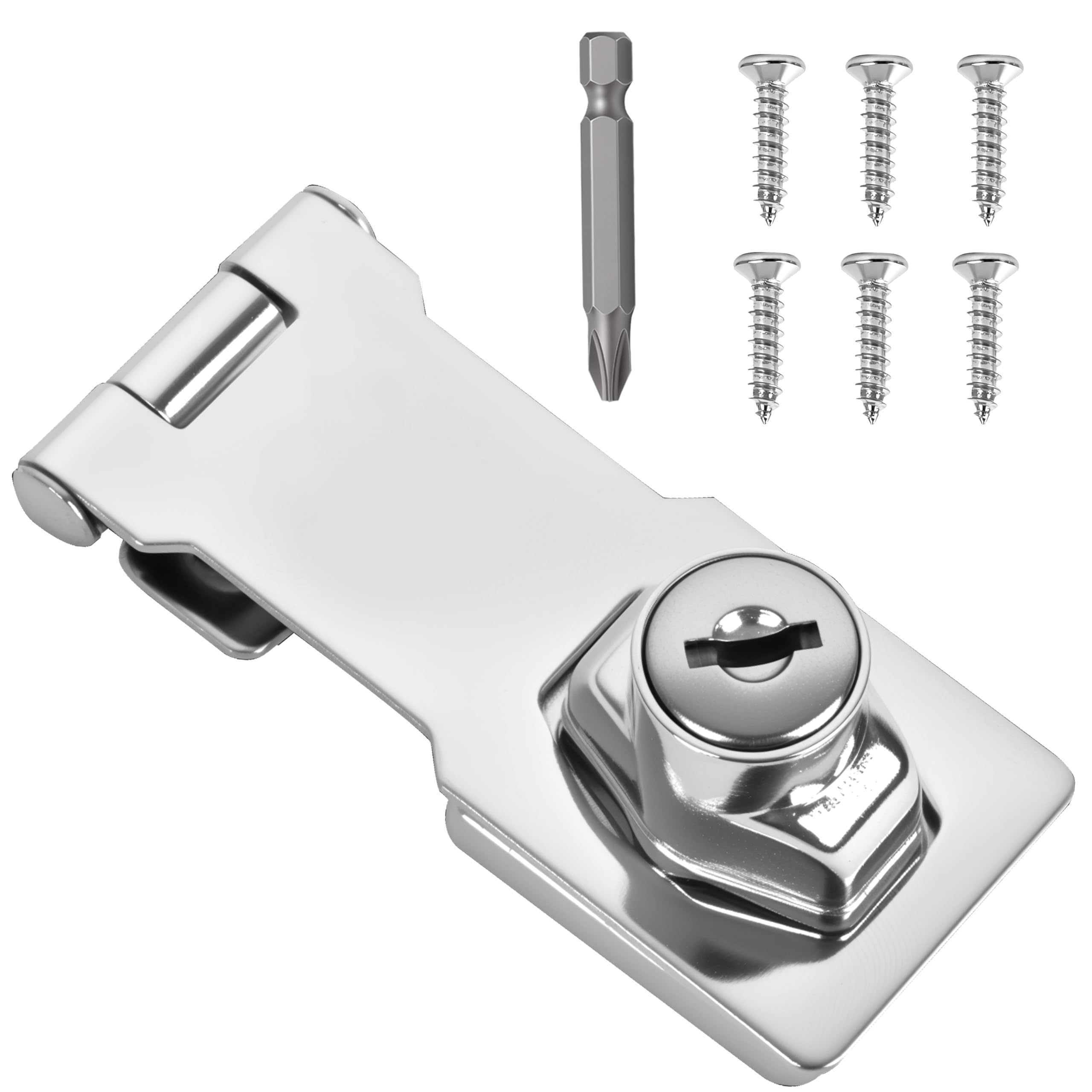 1 Pcs keyed Hasp Lock,3 inch keyed hasp Locks Twist knob keyed Locking hasp for Cabinet Small Door,Hasp Lock with Keys,Metal Safety Hasp Latches(1 Pcs Silver, 3 inch)