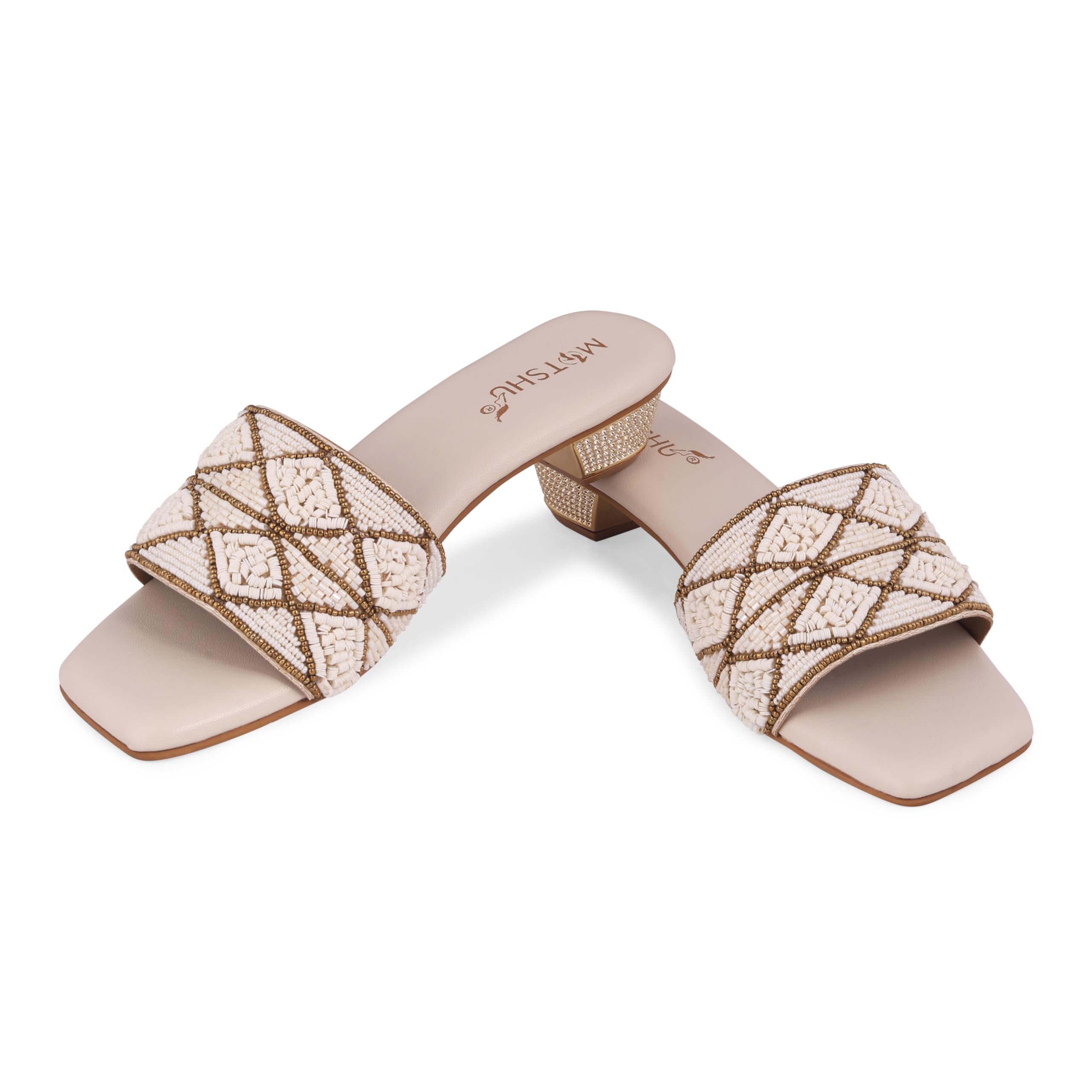 MOTSHU Womens Heel Shoes Indian Size 6 Stylish Footwear for Wedding Party Casual Block Heel Shoes for Office Wear Handmade Sandals for Women Looks Great with Jeans, Pants, Sarees | Zario Off White (B0D1YJRVYS) Amazon Price History, Amazon Price Tracker