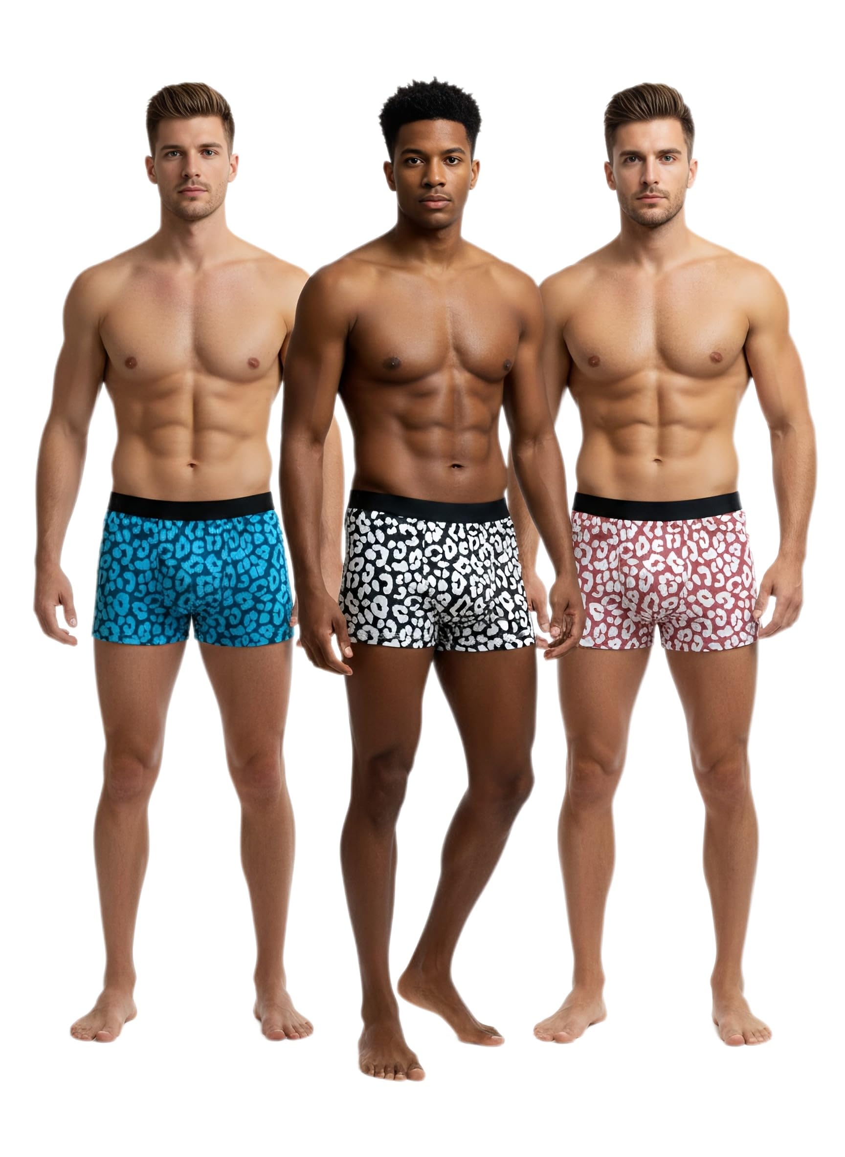 kgm brand Men's Leopard Print Trunk Boxer Briefs, Cotton Blend, Elastic Waistband, 3 Pice Combo-picture-36