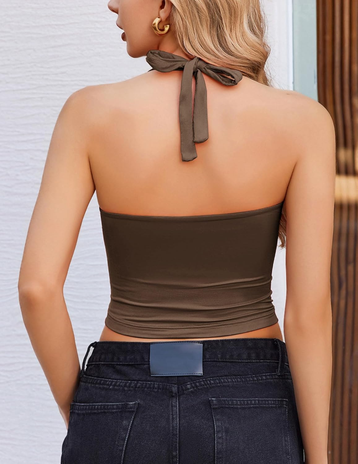 Avidlove Women's Halter Crop Top Sexy Deep V Neck Tank Crop Top Going Out Backless Summer Slim Tank Tops - Image 3