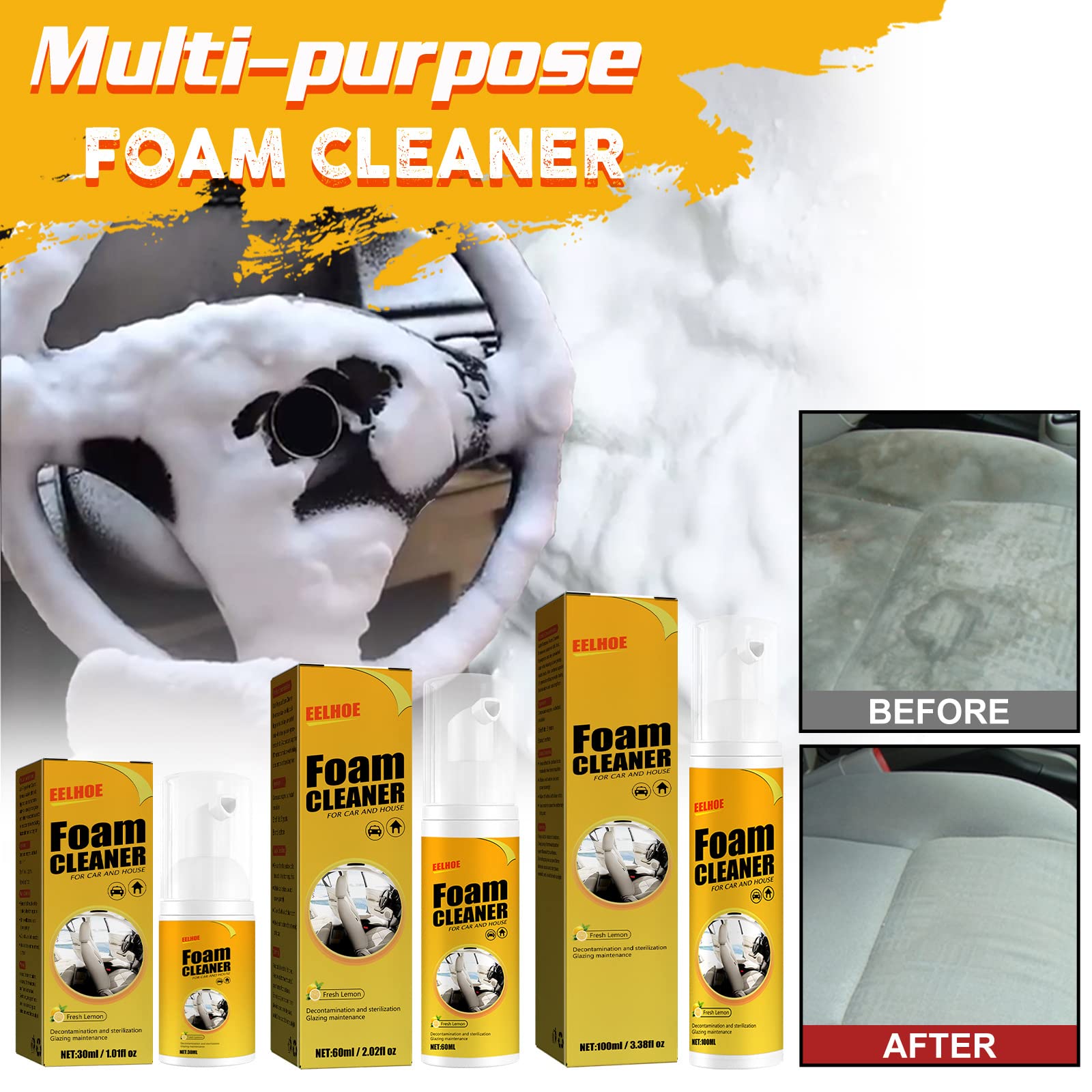 Detergente in schiuma, detergente multiuso in schiuma, detergente multiuso in schiuma, detergente spray multiuso, detergente in schiuma, detergente multiuso per auto, cucina, bagno (5 pezzi)