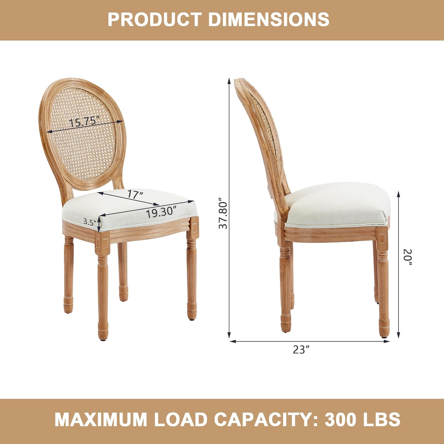 Kiztir French Country Dining Chairs Set of 6 Wood Dining Room Chairs with Round Cane Back Farmhouse Dining Chairs for Kitchen, Living Room, Bedroom