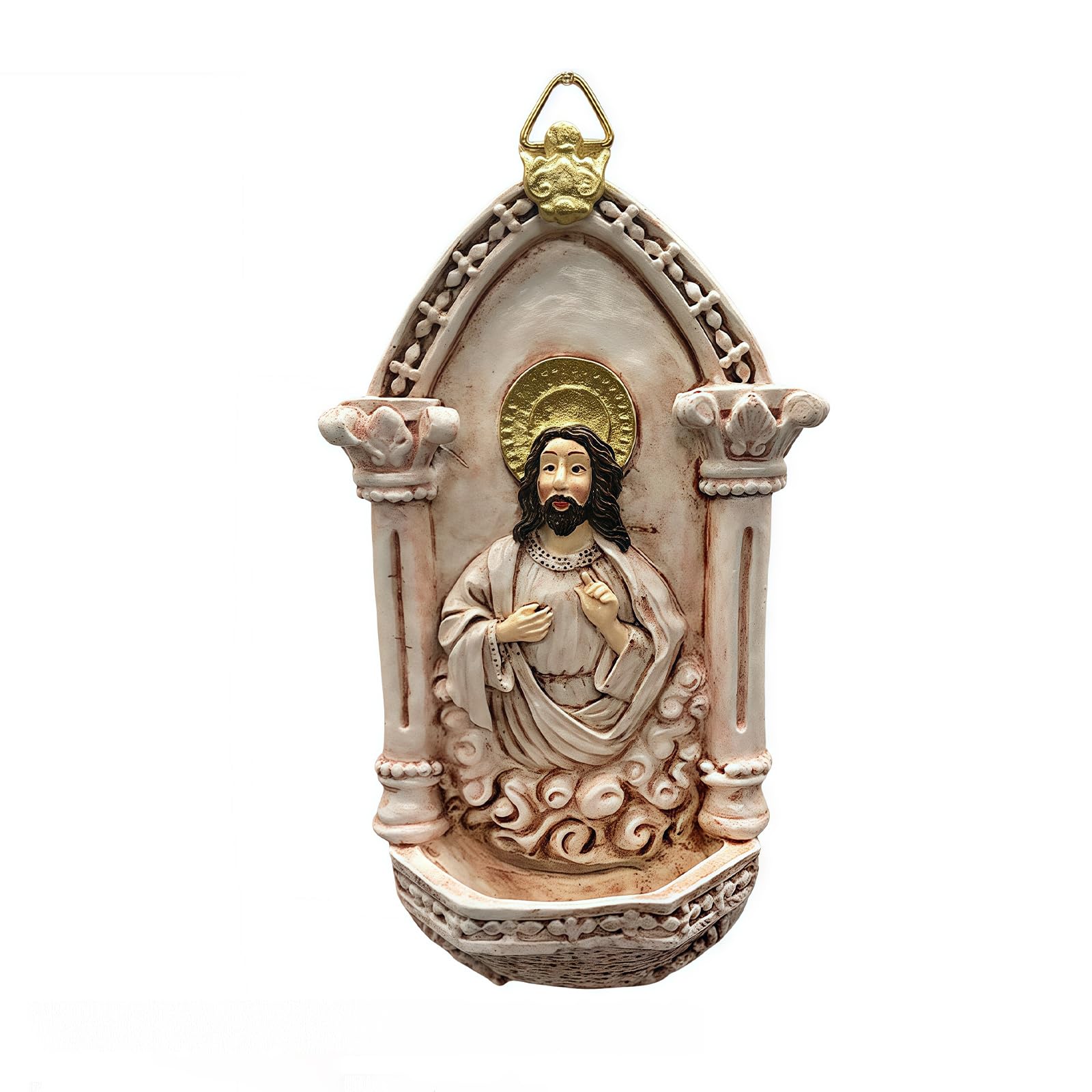 Antique European Resins Holy Water Font Wall Hanging Catholic Prayer Ornament for Indoor/Outdoor Sacred Spaces Ornament