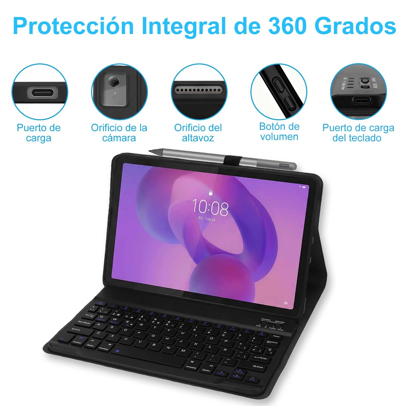 Funda Teclado para Lenovo Idea Tab 11 11 Pulgadas 2025, Español Ñ | Teclado Lenovo Idea Tab 11 (TB336FU/TB336ZU), Magnético Funda Tablet Lenovo Idea Tab 11 con Soporte para Lápiz, Negro