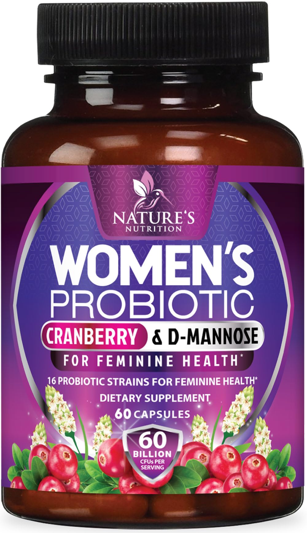 Probiotics for Women 60 Billion CFU - 16 Unique Strains, Daily Prebiotics Cranberry & Lactobacillus, PH Balance, Digestive & Gut Health, Vaginal & Immune Support Women's Probiotic - 60 Capsules 60 Count (Pack of 1)