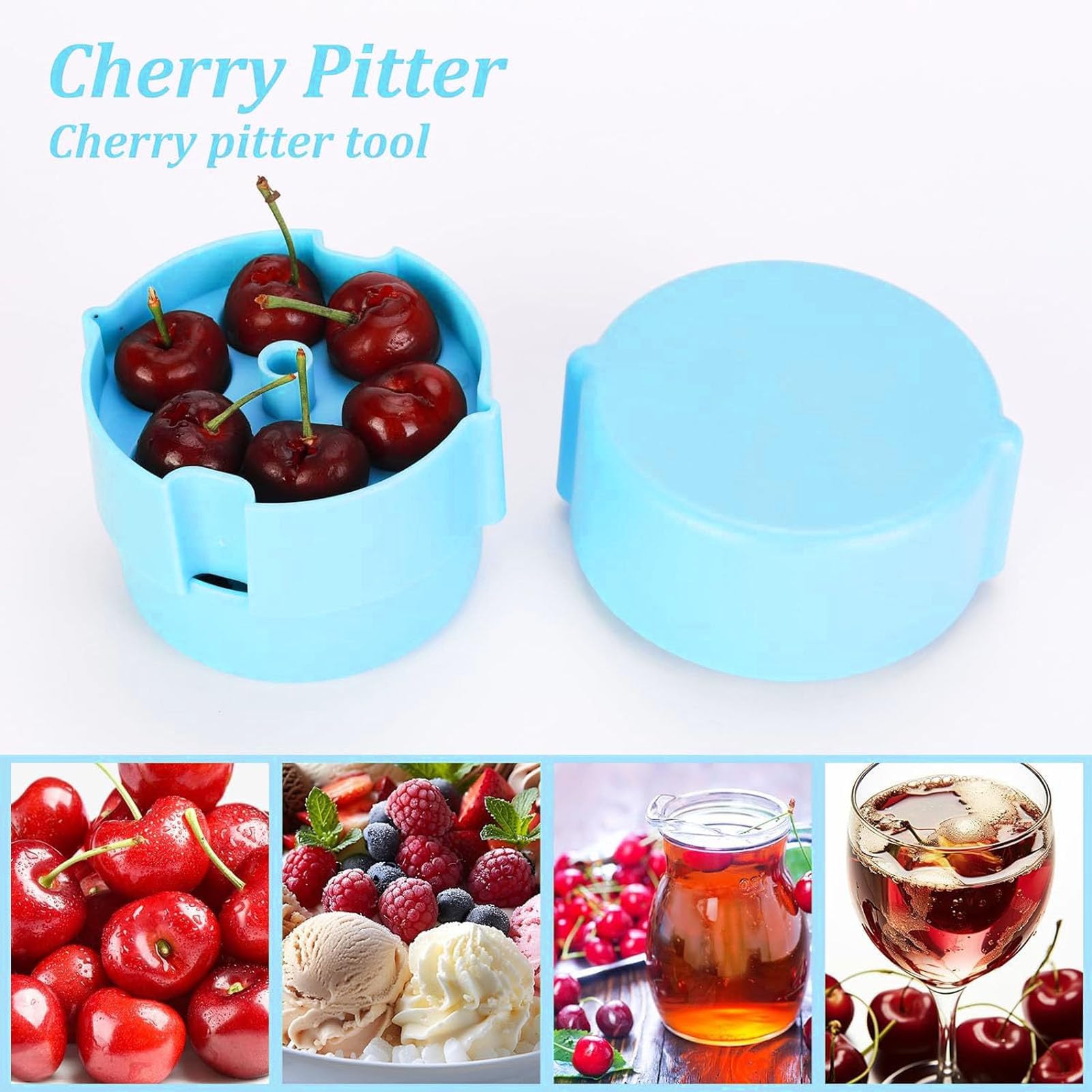 Plastic Cherry Pitting Tool, Portable Push Type Cherry Pitter Seed Remover Tool Olive Pitter Tool for Kitchen, Picnics (Blue)