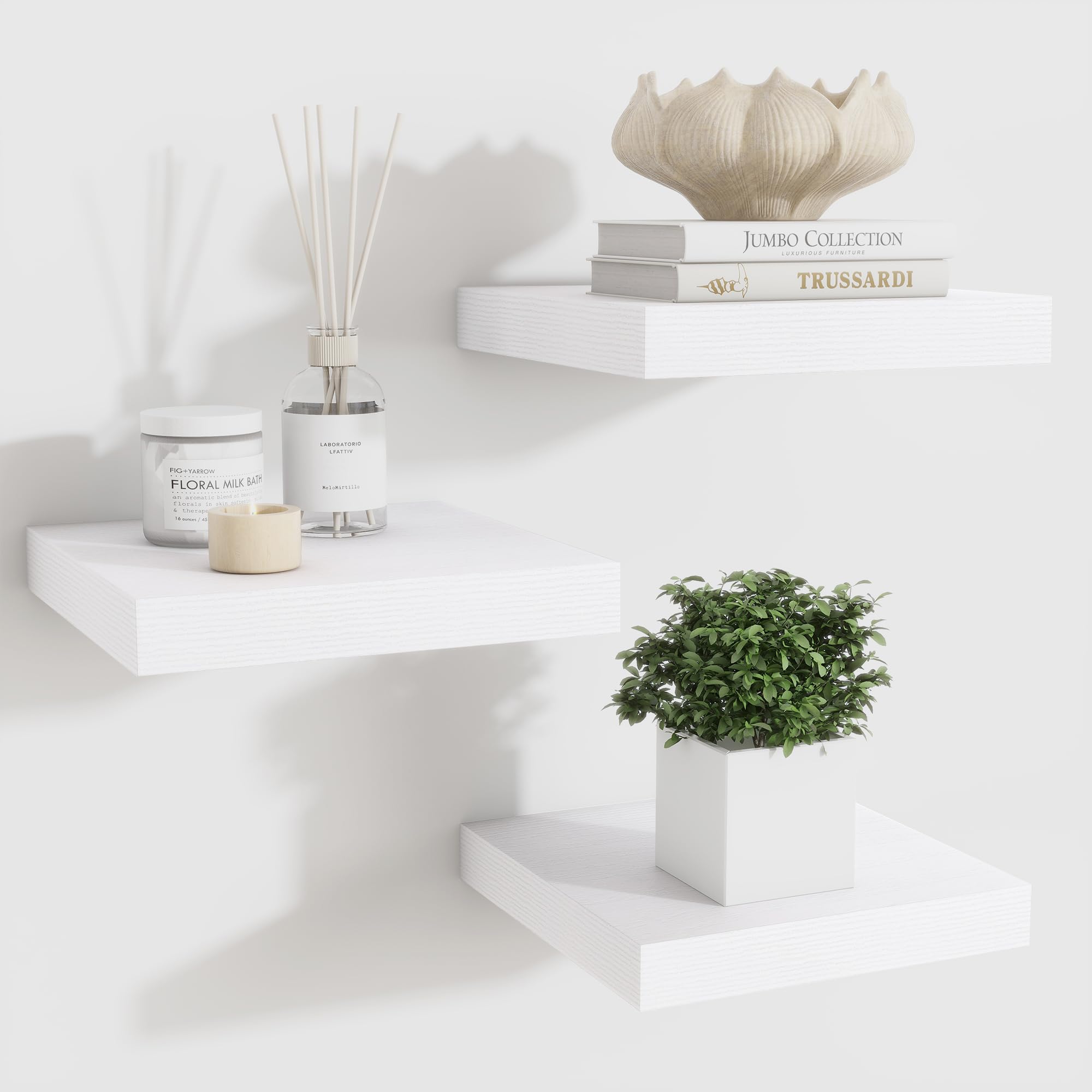 Fun Memories Floating Shelves for Wall - 7.5 Inch Square Shelves with Invisible Brackets, Small Wall Shelf for Living Room, Bathroom, Bedroom, and