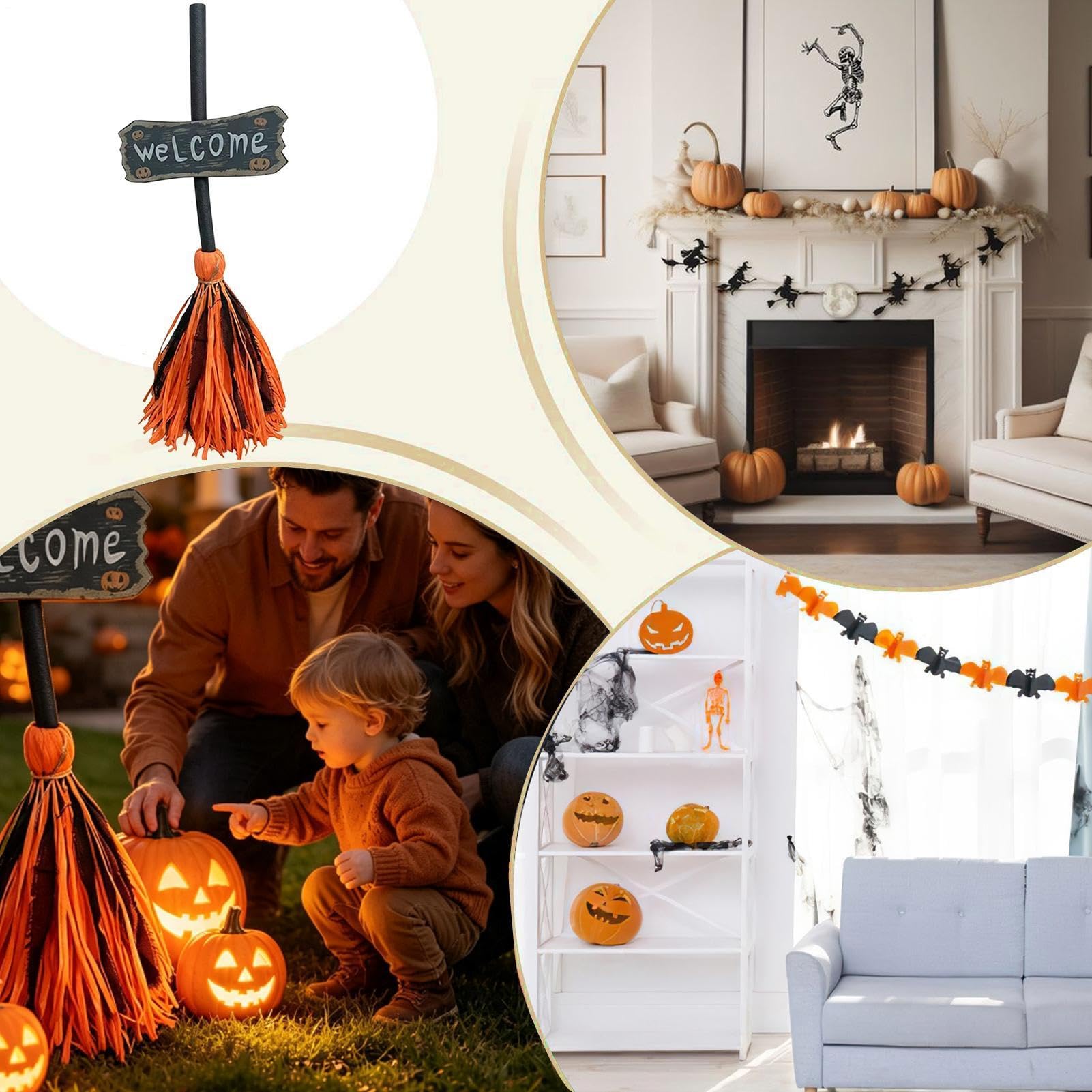 Halloweenowa miotła animowana ruchoma świecąca upiorna dekoracja tańca
