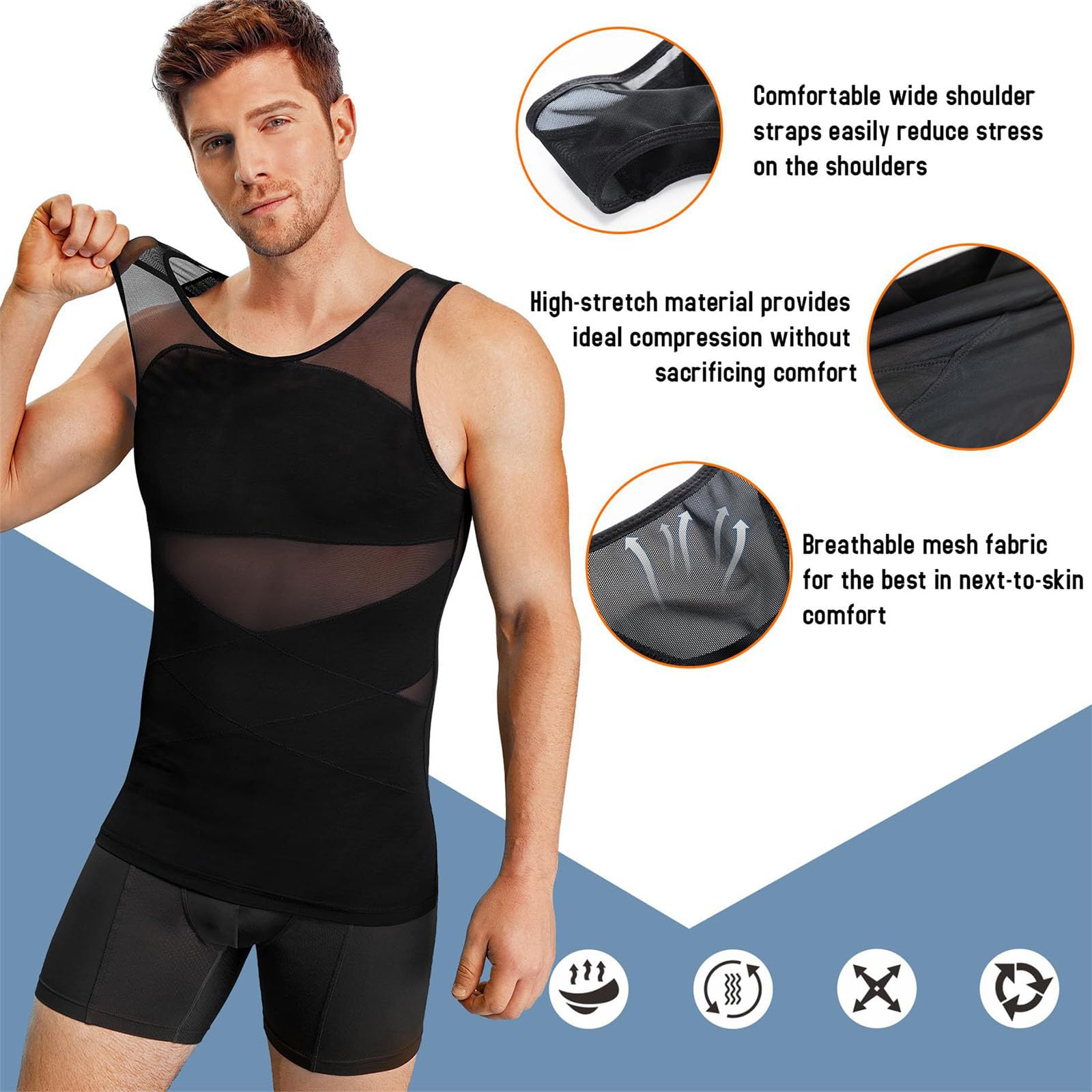 SculptBody Shaper Vest 2.0 Double Compression Homme Amincissant Ventre Vest Top 360° 3D Shaper Vest Top Compression Shirt Homme pour un look plus mince