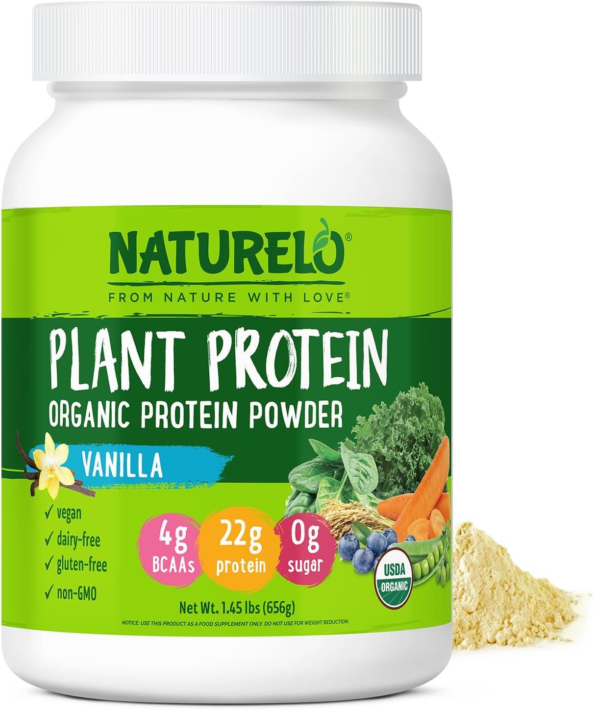 Plant Protein Powder, Vanilla, 22g Protein - Non-GMO, Vegan, No Gluten, Dairy, or Soy - No Artificial Flavors, Synthetic Coloring, Preservatives, or Additives - 20 Servings