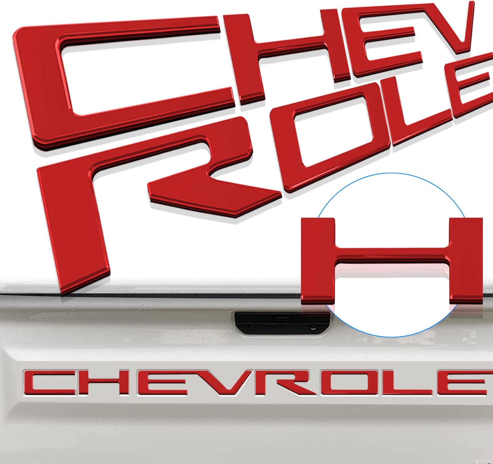 Tailgate Inserts Letters Compatible for 2019-2021 2022 2023 Silverado 1500 2500 HD Accessories, 3D Raised &Strong Adhesive Decals Letters Emblems (Matte Red)