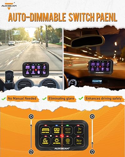 Miniatura 4 de Auxbeam Panel de interruptor de 8 bandas AR-820 Bluetooth RGB Panel de interruptor automático regulable con interruptor LED pulsado momentáneo,