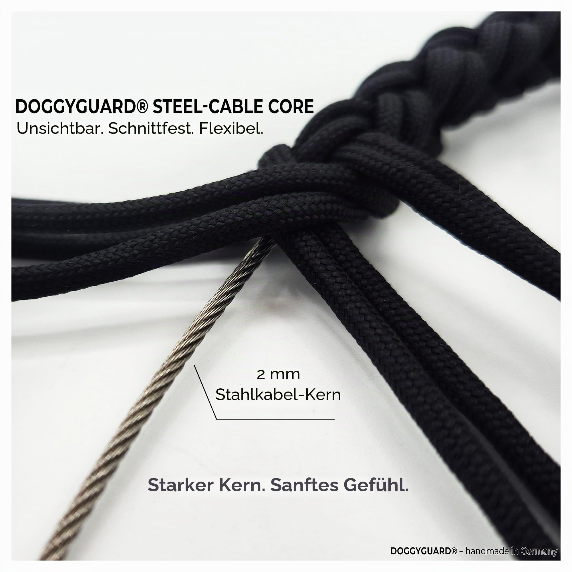 DOGGYGUARD® Anti-Diebstahl Hundeleine | Abschließbar, Schnittfest & Handgemacht | Paracord-Leine mit Stahlseil-Kern | Sicherheitsleine für Hunde (L (210cm))