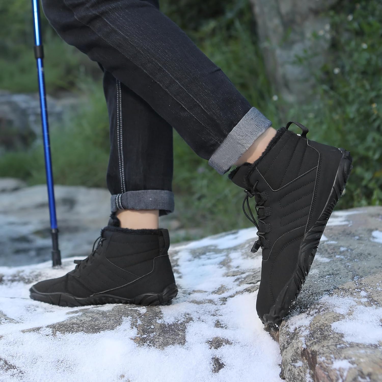 Kubbon Women's Winter Snow Boots,Soft Cozy Fur Lined Adjustable Slip-on Non Slip Booties Wide Toe Box Zero Drop Ankle Booties，Waterproof Outdoor Hiking Sneakers