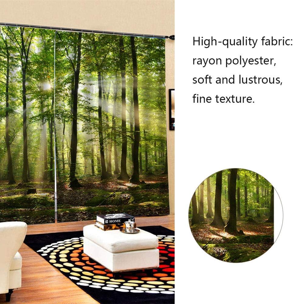 Zerodis Green Decorative Curtains, Forests Sunlight Printing Shading Curtains Blackout Curtains Decorative for Balcony Bedroom Drawing Room Window Decoration (59 * 65.3Inch)