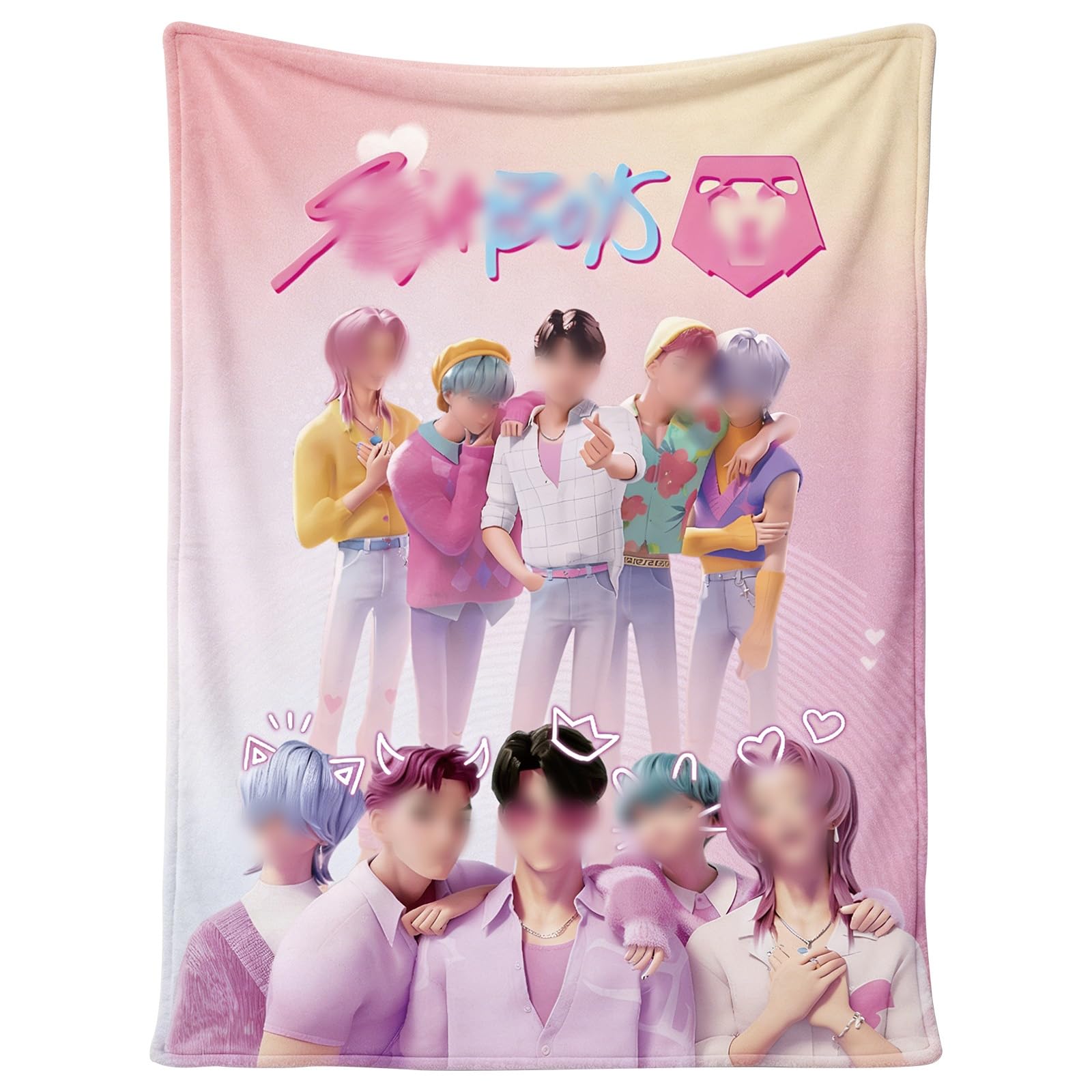Sidesea K p0p Boys Blanket, Soft Korean Music Culture Flannel Blanket for Home Bedroom Studio, Hunters Merch Party Decorations For Fans Lovers, Plush Bedding, 150 CM *100 CM