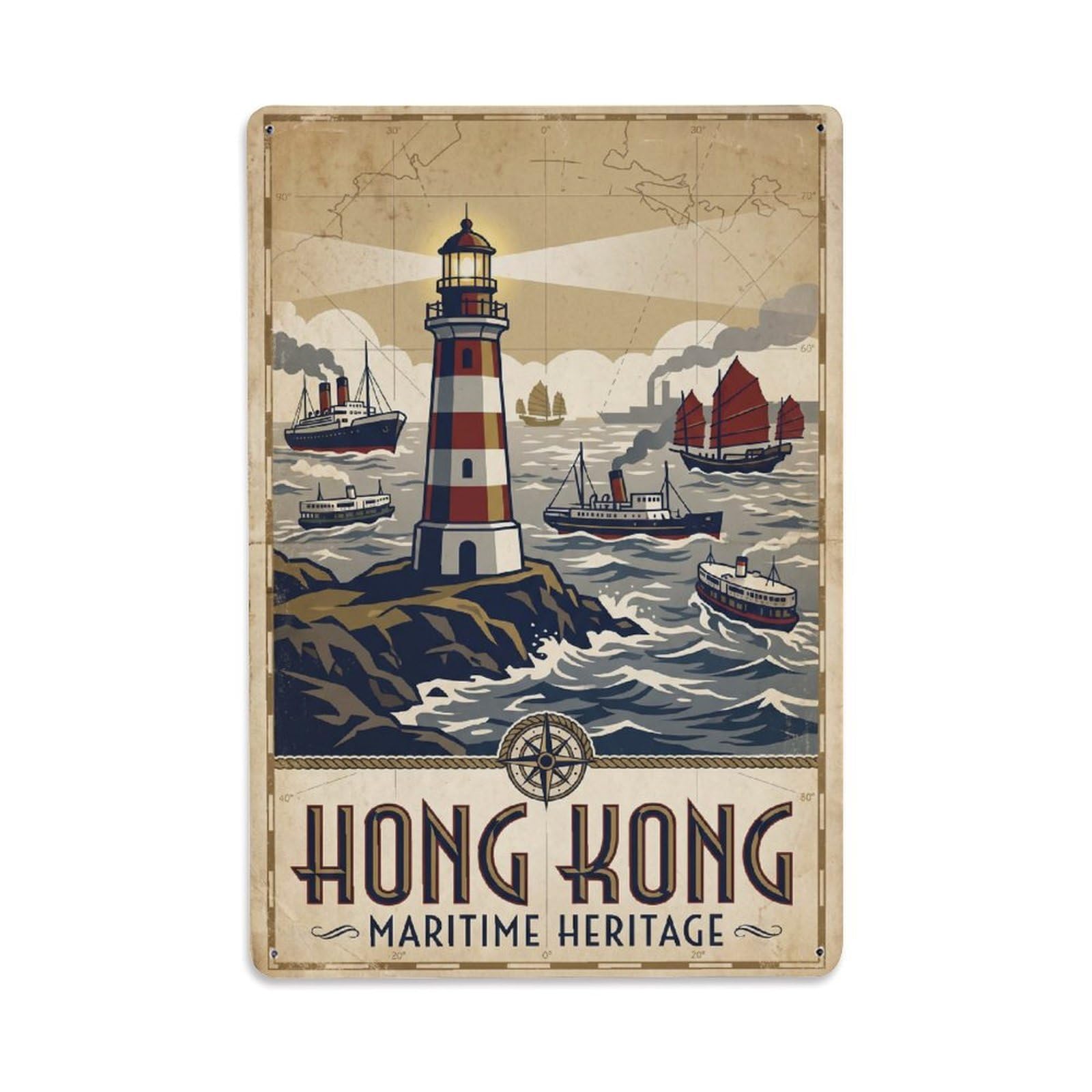 Gead 8X12inch Style Vintage Travel Hong Kong Maritime Metal Tin Sign