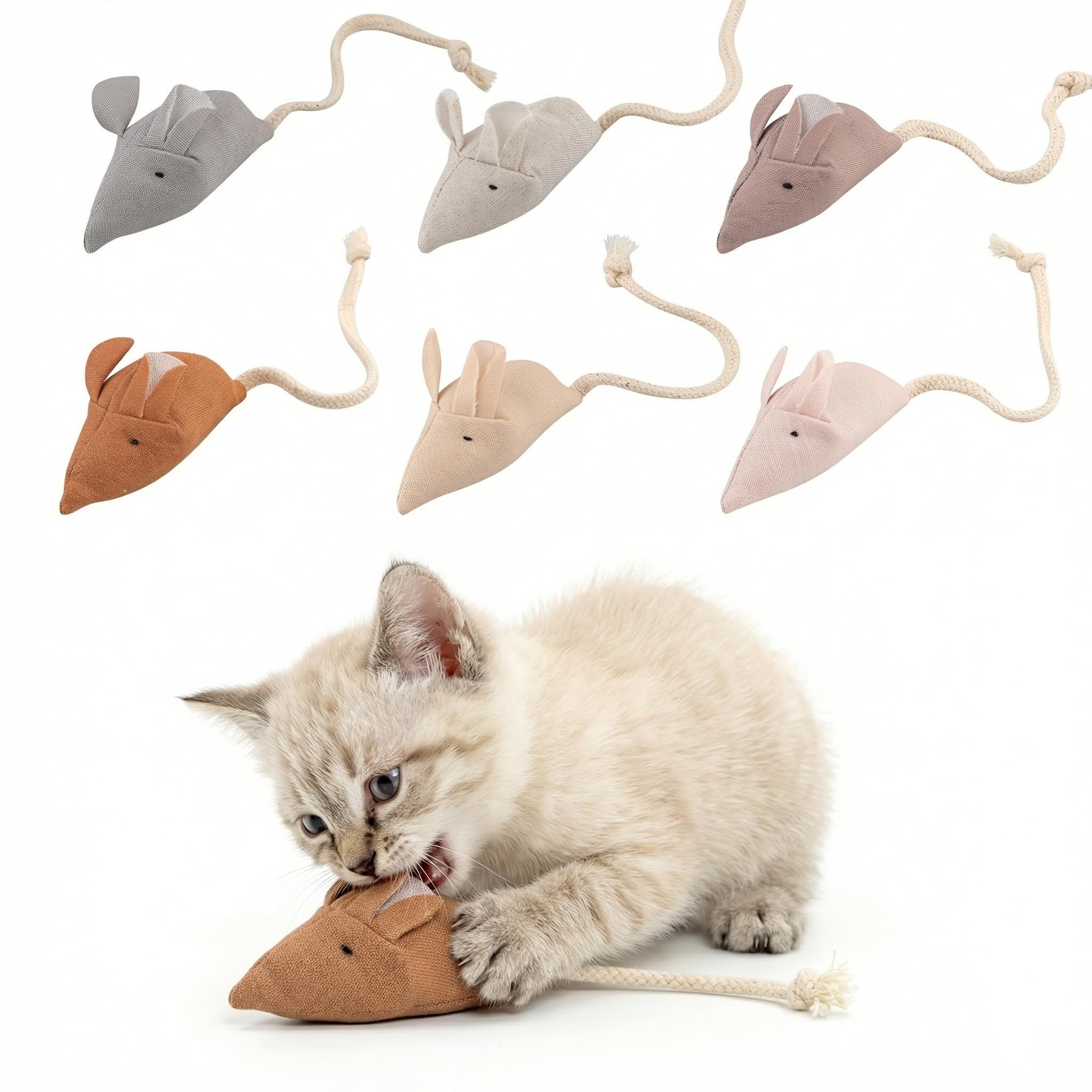 Juguetes de ratones con hierba gatera para gatos, 6 juguetes interactivos pequeños de tela para gatos adultos y gatitos de interior, fomenta la persecución, masticación, abrazos, patadas y