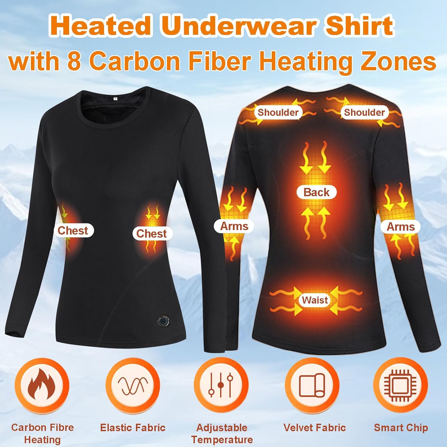 Heated Thermal Shirt for Women, Underwear Top Electric Warm Pullover Fleece Lined Base Layer Top