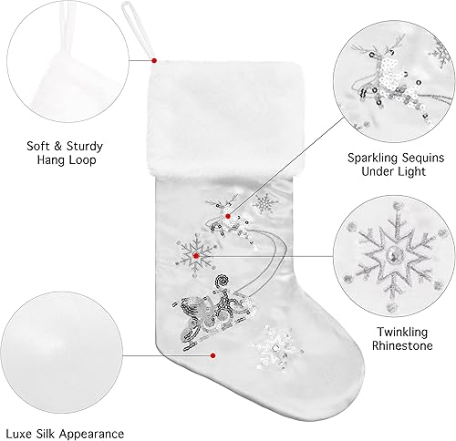 Miniatura 3 de GEX Calcetines de Navidad 2023, paquete de 5 para la familia de 20 pulgadas, lentejuelas doradas de seda con bordado de piel sintética suave,