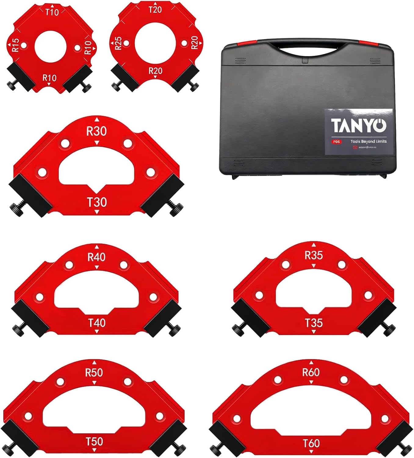 TANYO 7pcs Router Corner Radius Template Router Radius Jig, Aluminum Alloy 3 in 1 Radius Jig Router Templates, T10 T20 T30 T35 T40 T50 T60 R10 R15 R20 R25 R30 R35 R40 R50 R60 Use with Router Table