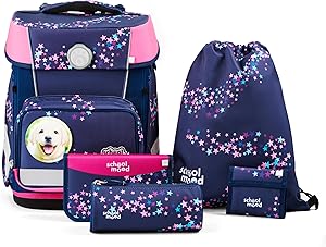 SCHOOL-MOOD Champion Maxx Leni (Hund), 6-tlg. Schulranzenset höhenverstellbar, 22 Liter, 1,1 kg Grundschule 1.-4. Klasse, Modell 2026