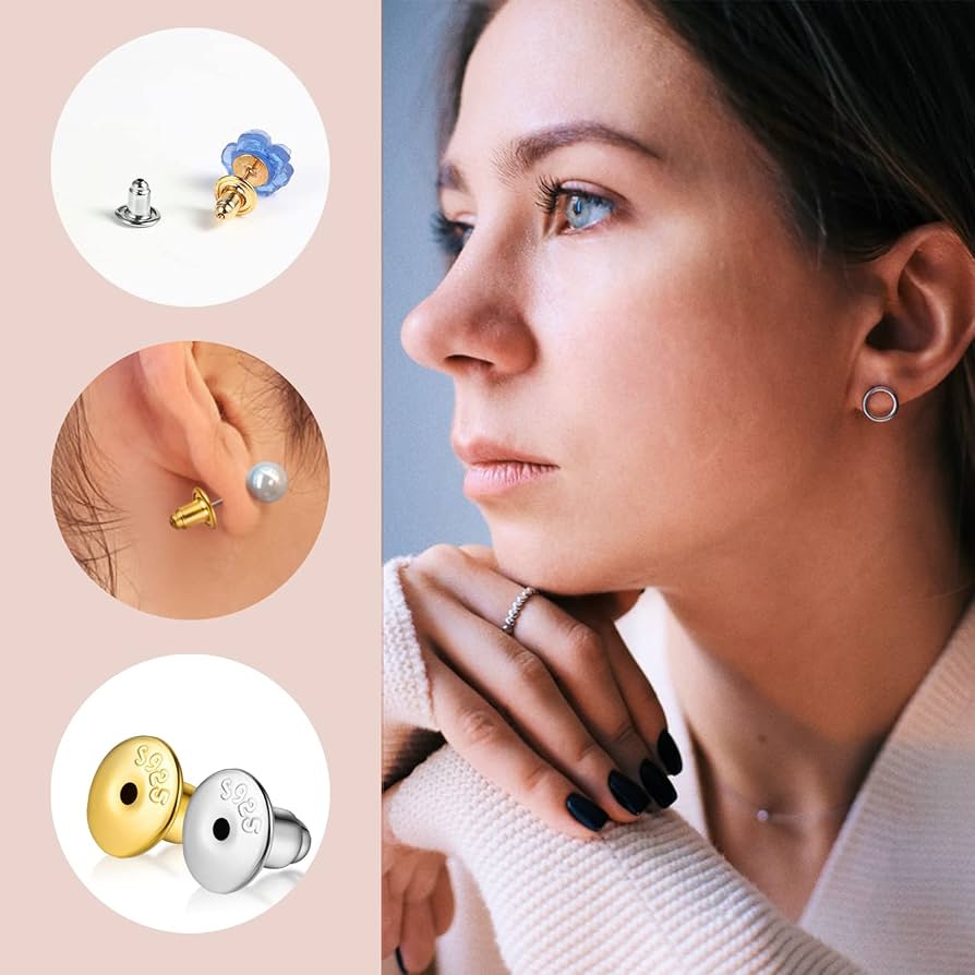 YAKRUNA 2 Paia Di Chiusure Per Orecchini A Perno In Oro 14K, 5,8x5,0 Mm - Fermagli Di Ricambio Sicuri E Ipoallergenici (4 Pezzi) - 5