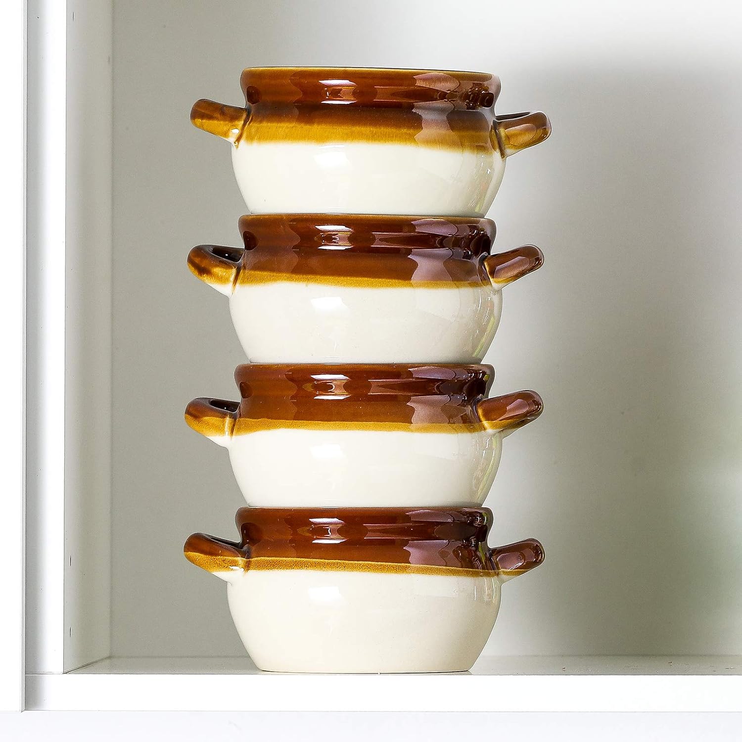  | NJCharms Ceramic French Onion Soup Bowls with Handles, Porcelain Onion Soup Crocks, 20 Ounce Oven Safe Onion Soup Bowls for Chili, Beef Stew, Set of 4: Soup Bowls