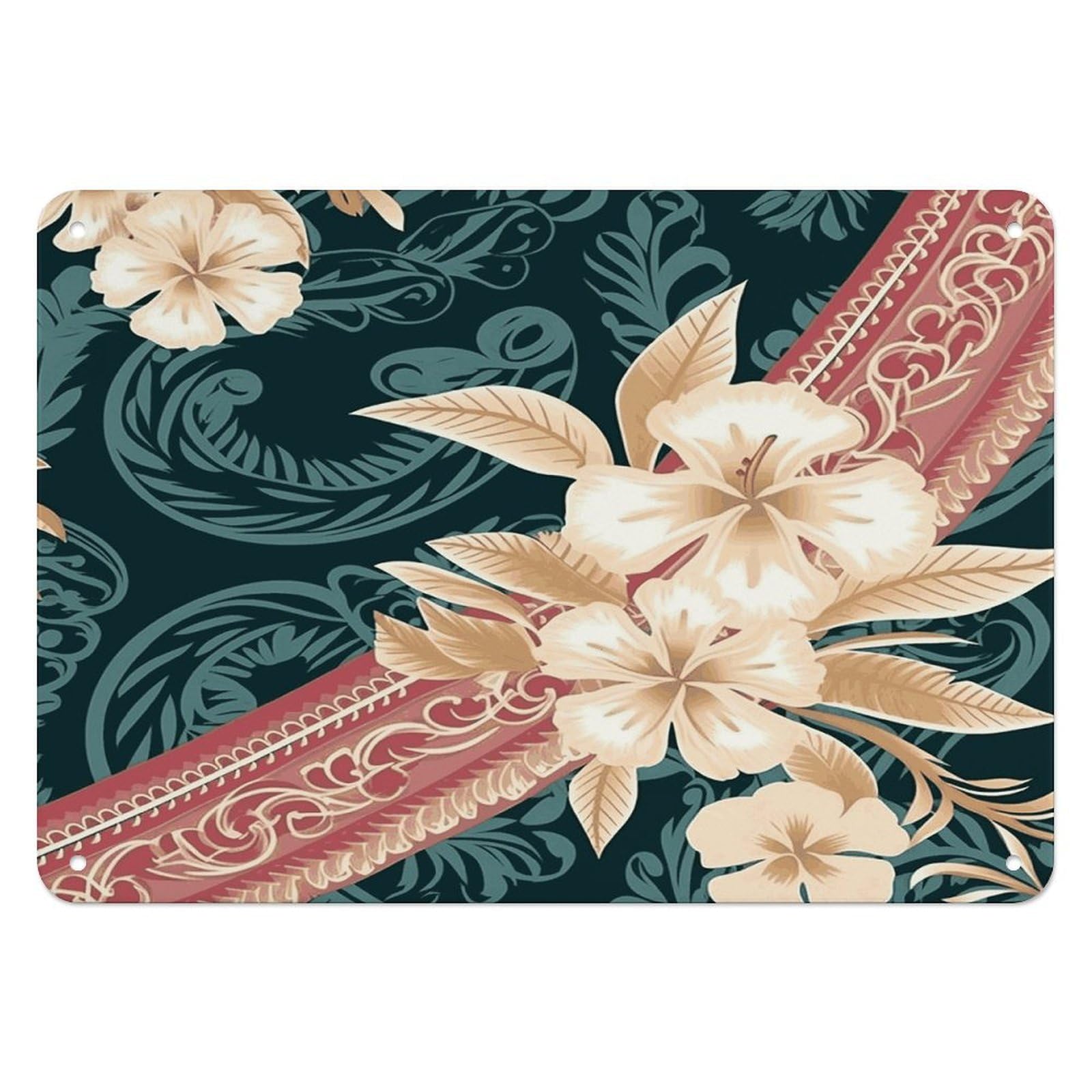 Fodpand Style Elegant Hawaiian Pattern Retro Vintage Metal Tin Sign,Wall Art Decor Garden Plaque Poster For Bedrooms Yard Bars Pubs Patios Porches 7.9X5.5 Inch