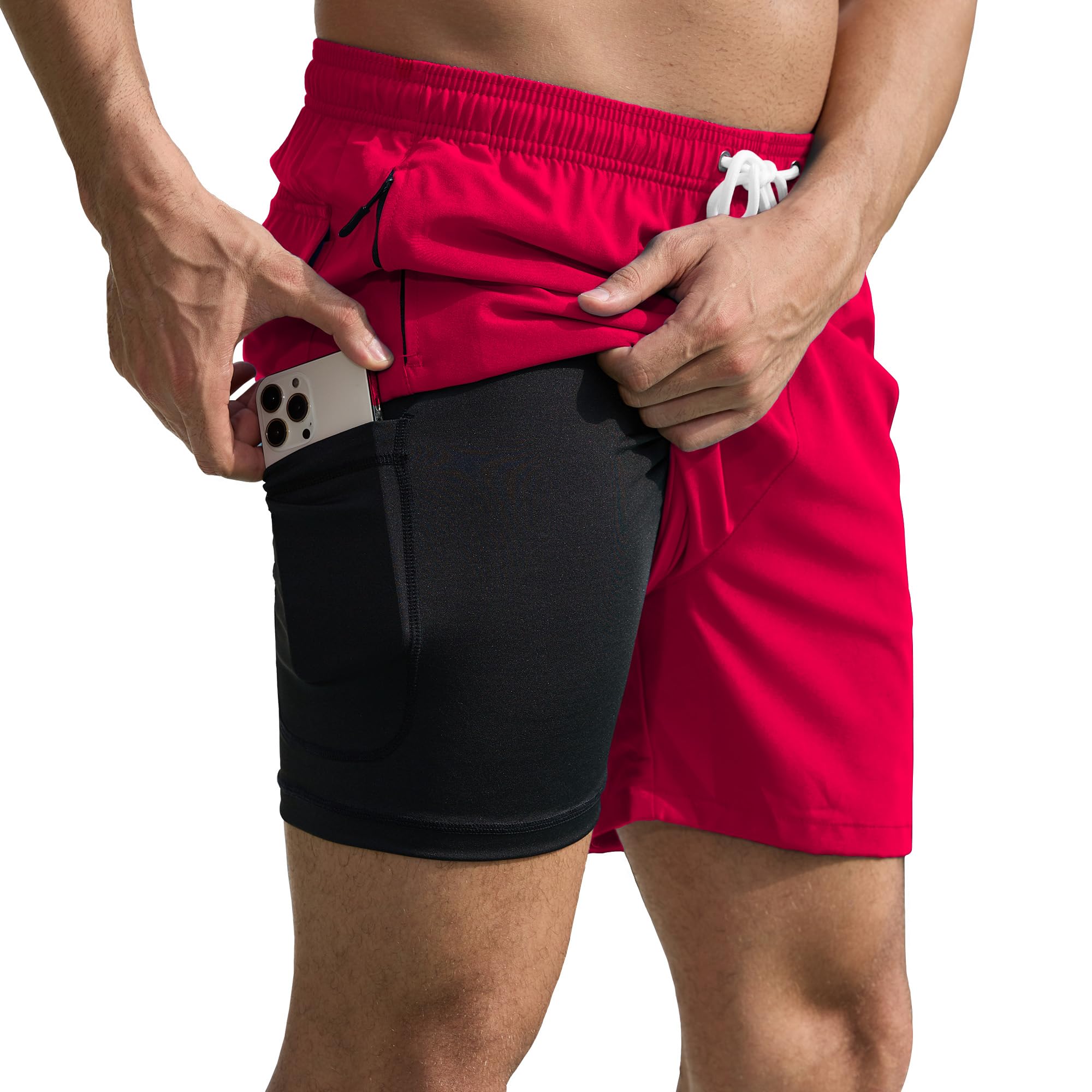 Scotamalone Mens Swim Trunks Swim Shorts Swimming Trunks Swimwear Bathing Suits Quick Dry with Zipper Pockets Red