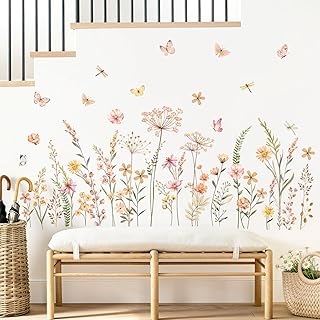 Boho Flower Wall Decals Bohemian Wildflower Grass Wall Stickers Peel and...