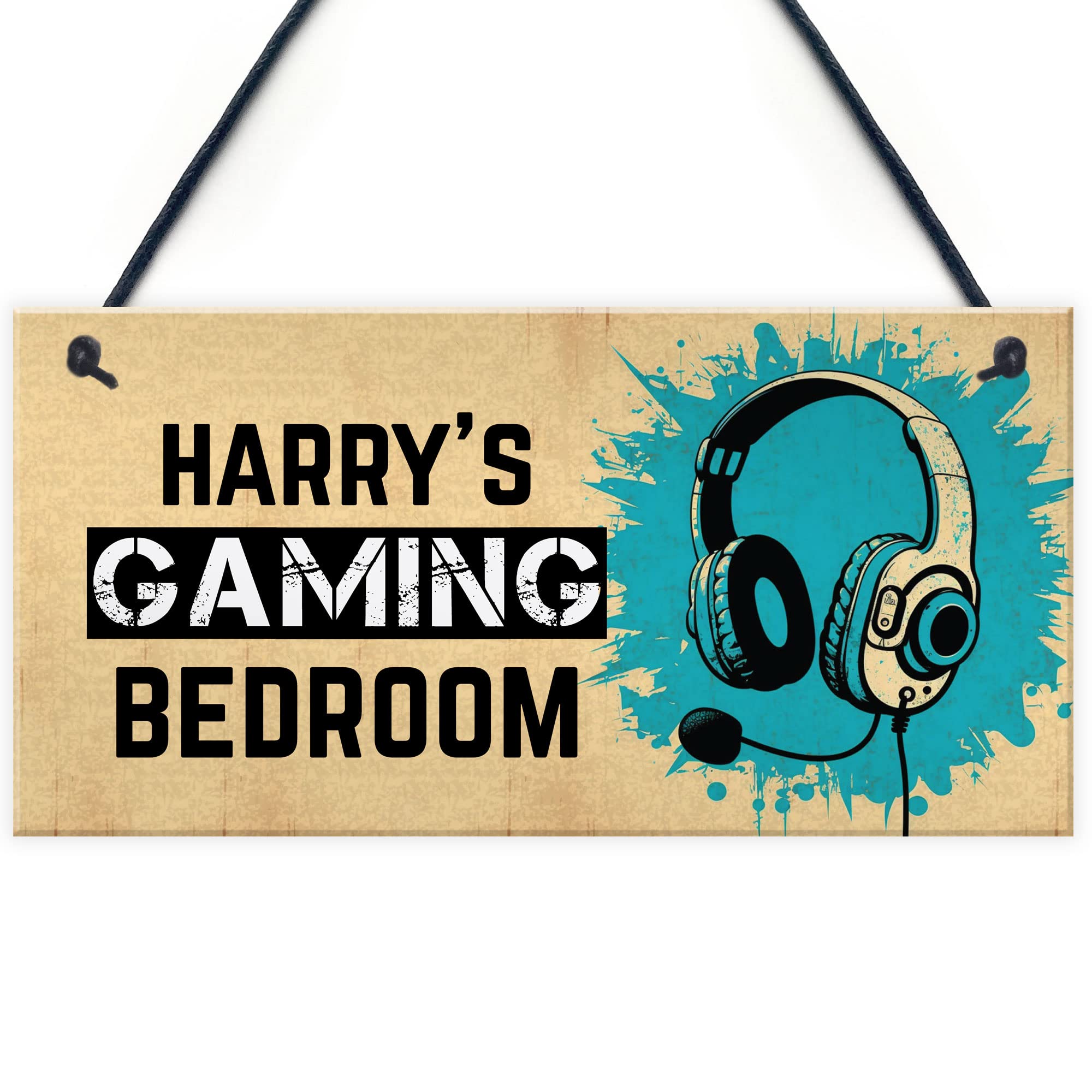 Red Ocean Personalised Gaming Bedroom Sign - Gamer Gift For Son Brother Dad - Gaming Accessories - Hanging Games Room, Bedroom, Man Cave Signs - Gaming Gifts For Boys, Men, Him