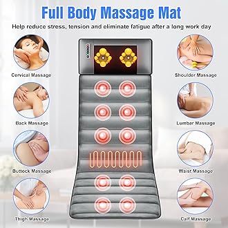 Full Body Massage Mat with Heat,Electric Massage Pad with Shiatsu Neck Back Massage Pillow,Massage Mattress Chair Pad W/ 10 Vibration Motors 3 Heating Levels for Neck,Back&Full Body Pain Relief