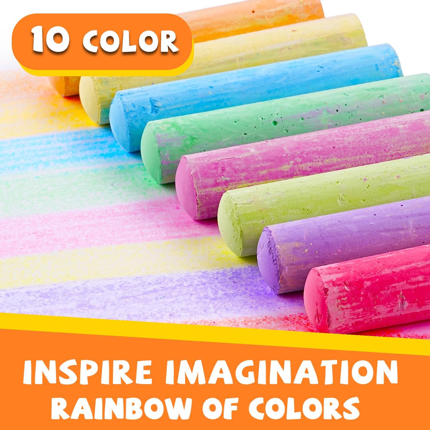 VEESA Sidewalk Chalk Washable, 52pcs 4” x 1”, 10 Bright Colors | Jumbo Colored Chalk Set for Kids, Outdoor, Driveway, Playground, Chalkboard