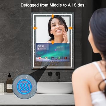 24x32 Inch LED Smart Bathroom Mirror with 21.5 Hidden Touchscreen System