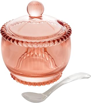 WOLFF - Pearl Crystal Beaded Sugar Bowl with Lid and Spoon - Sugar Holder, Dish for Candy Dispenser, Salt and Condiments Container, Jelly Jar Pink, Sugar Bowl