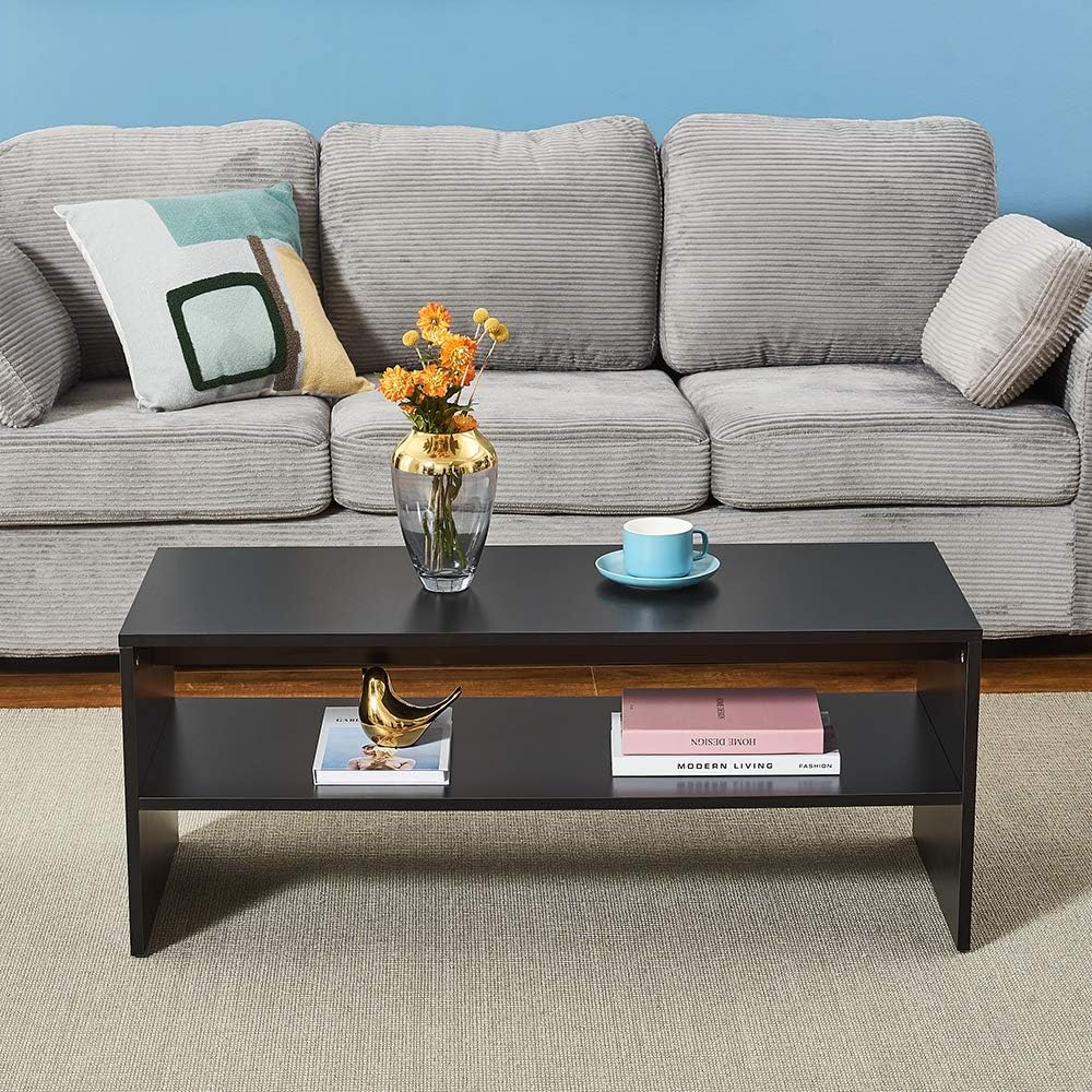 Panana Coffee Table Living Room Furniture 2COLORS Rectangular Lower Shelf (Black)
