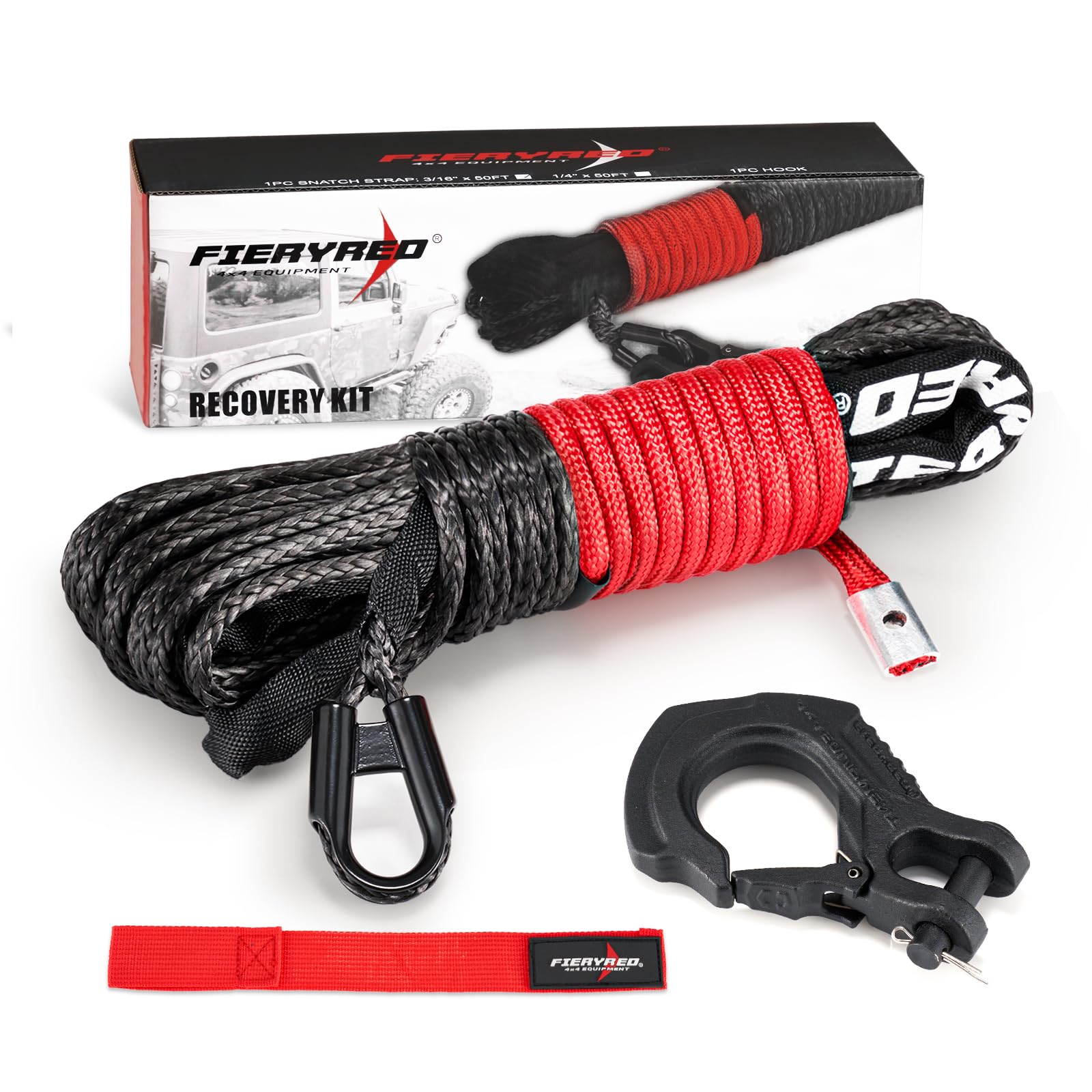 50ft X 1/4" Synthetic Winch Rope - 10,000 Lbs Breaking Strength, Blue, For 4WD, ATV, UTV