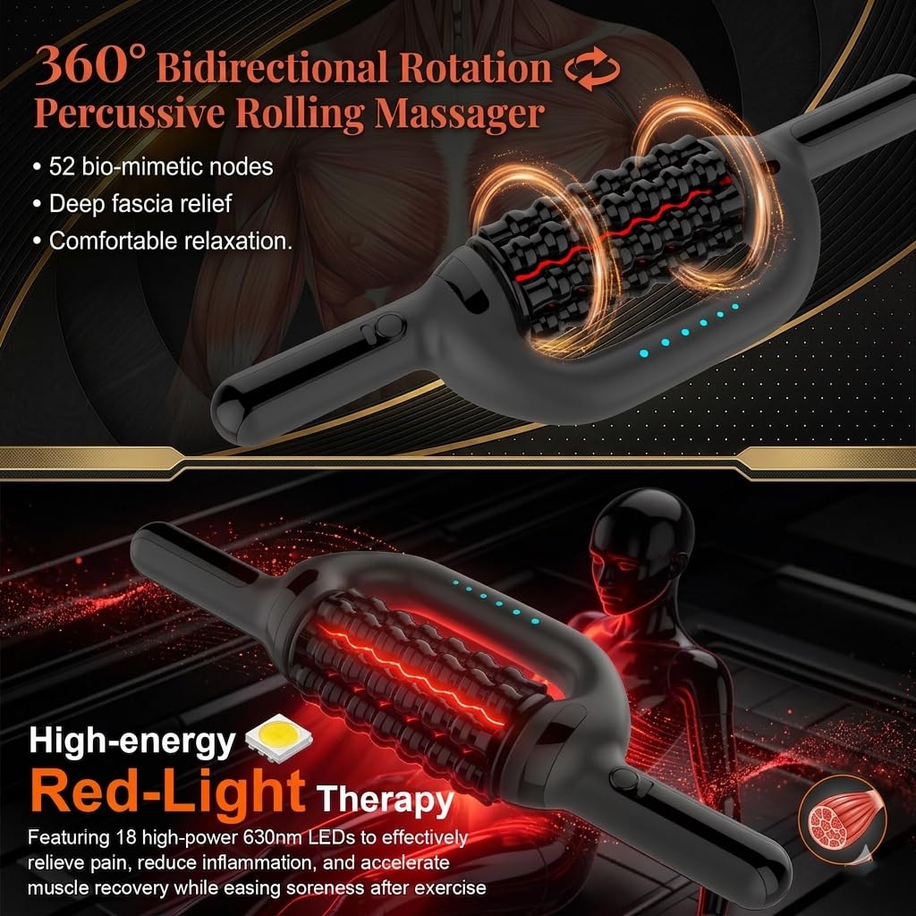Rullo Massaggio Muscolare Elettrico con Redlight, Massaggiatore Elettrico a Rullo Anticellulite, 6 Velocità, Massaggiatore Tessuti Profondi, Drenaggio Linfatico e Recupero Muscolare