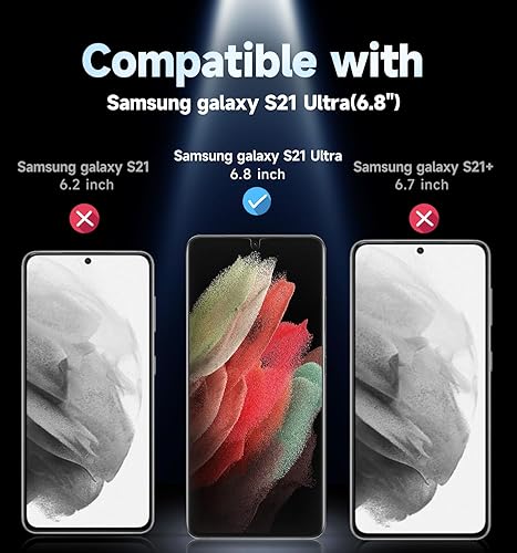 Miniatura 5 de MAGIC JOHN Paquete de 2 protectores de pantalla para Samsung Galaxy S21 Ultra material de película de cerámica no vidrio de 6.8 pulgadas, 100%