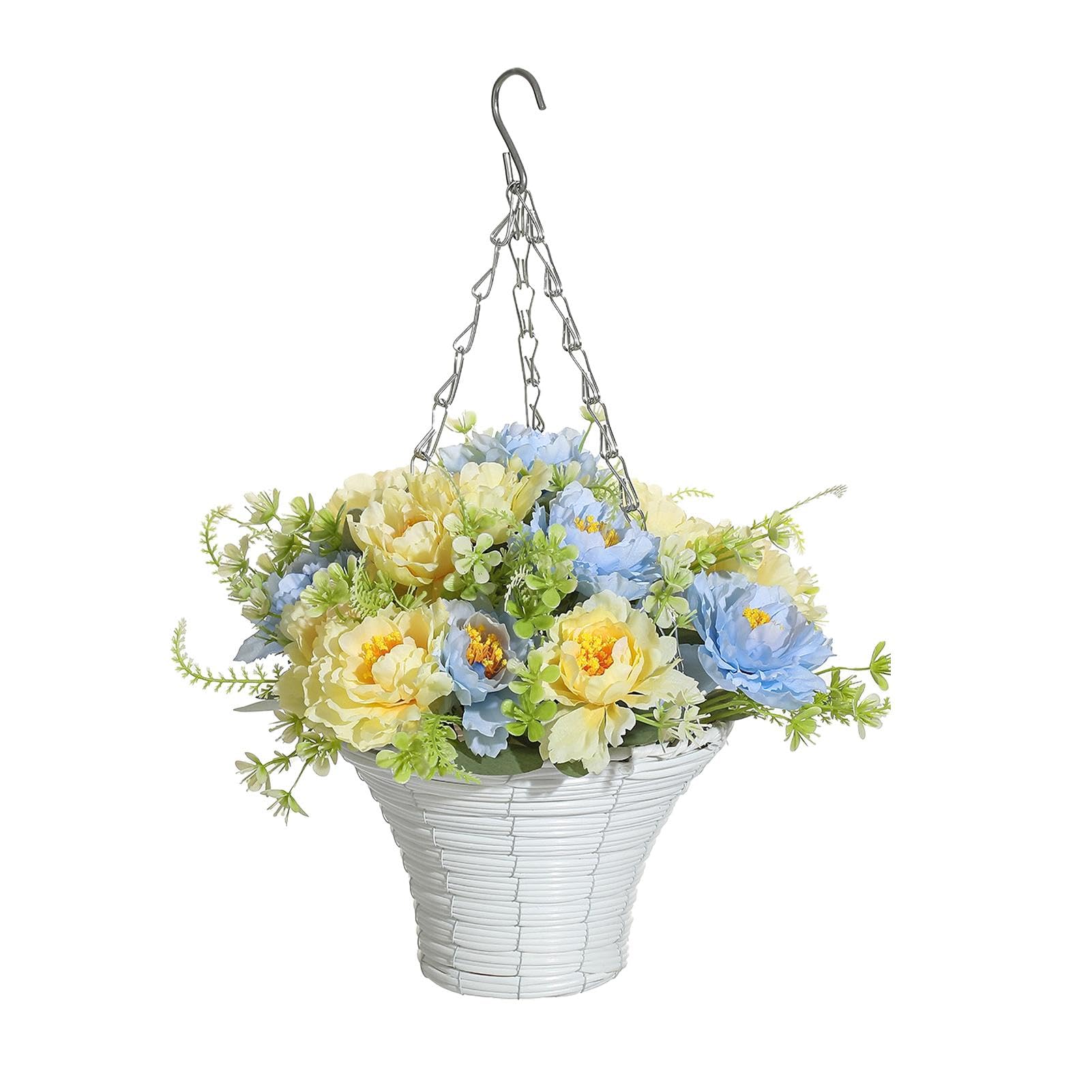 Fleurs artificielles de terrasse résistantes avec panier de suspension